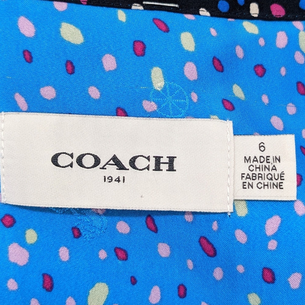 Coach Silk Dot Sleeveless A-Line Midi Dress Blue Women's Size 6 - Picture 6 of 8